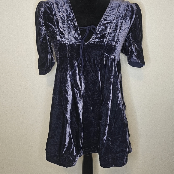 Free People Adelle Velvet Tunic Babydoll Dress Blue Size XS - Picture 2 of 10